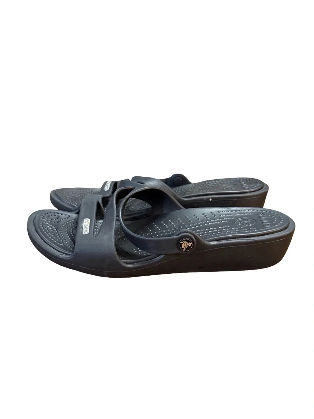 Crocs Patricia Black Croslite Strappy Low Wedge Sandals Women’s Size 7